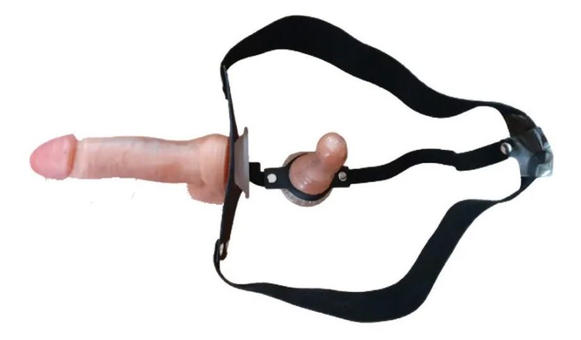 Arnés Doble Strap On de Cuero para Cambio de Roles